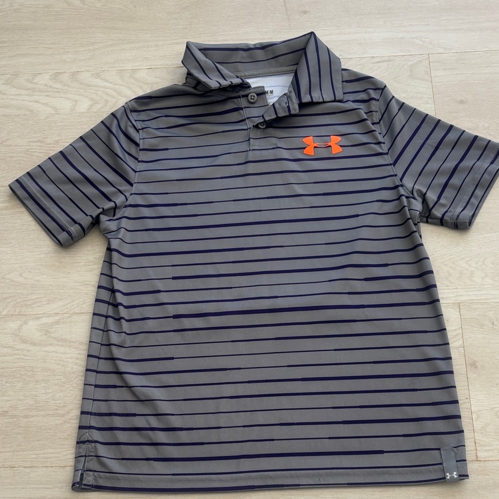 Under Armour Gray and Navy Striped Polo